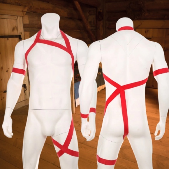 Mens Halter Neck Straps Body Chest Harness Elastic Leg Belt with Arm Band - Picture 3 of 7